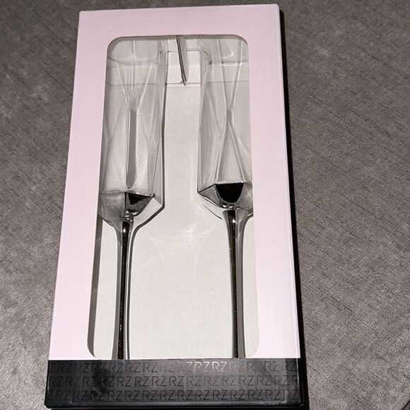 🔥Rachel Zoe Long Champagne Flute Glass Silver Set of Two! - Picture 1 of 8